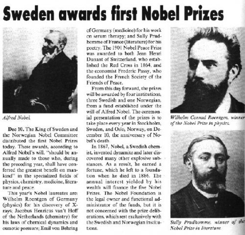 Sweden awards first Nobel Prizes